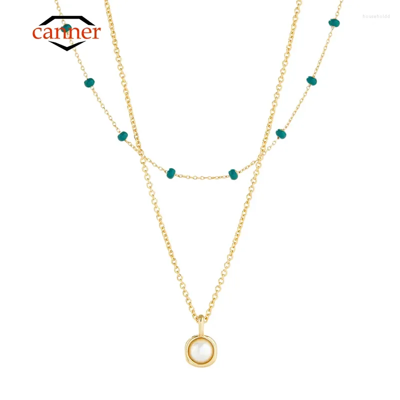 Chains CANNER S925 Sterling Silver Double Layer Chalcedony Pearl Pendant Clavicle Necklace Chain For Women Jewelry Gifts Choker Collar