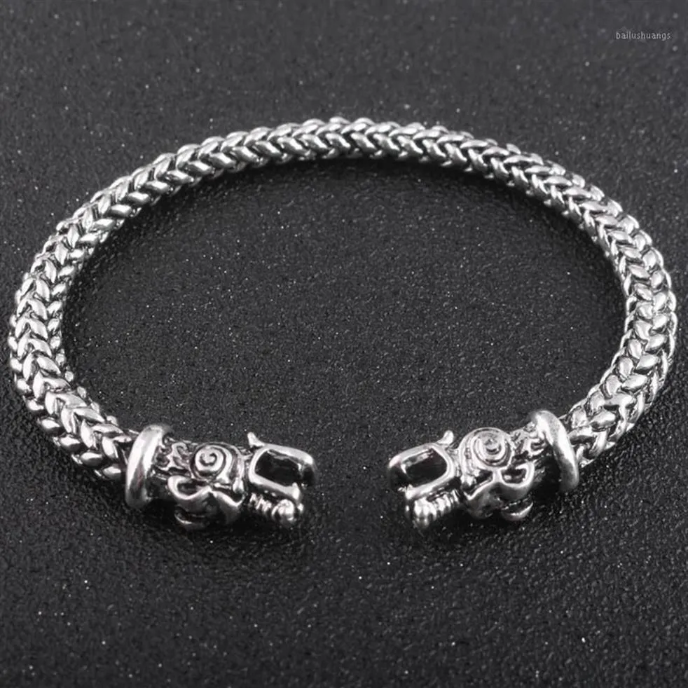 Bracelet gothique Viking nordique Dragon, ouverture faite à la main, bracelets Vikings de Midgard, loup à deux têtes, accessoires pour hommes, 1262I