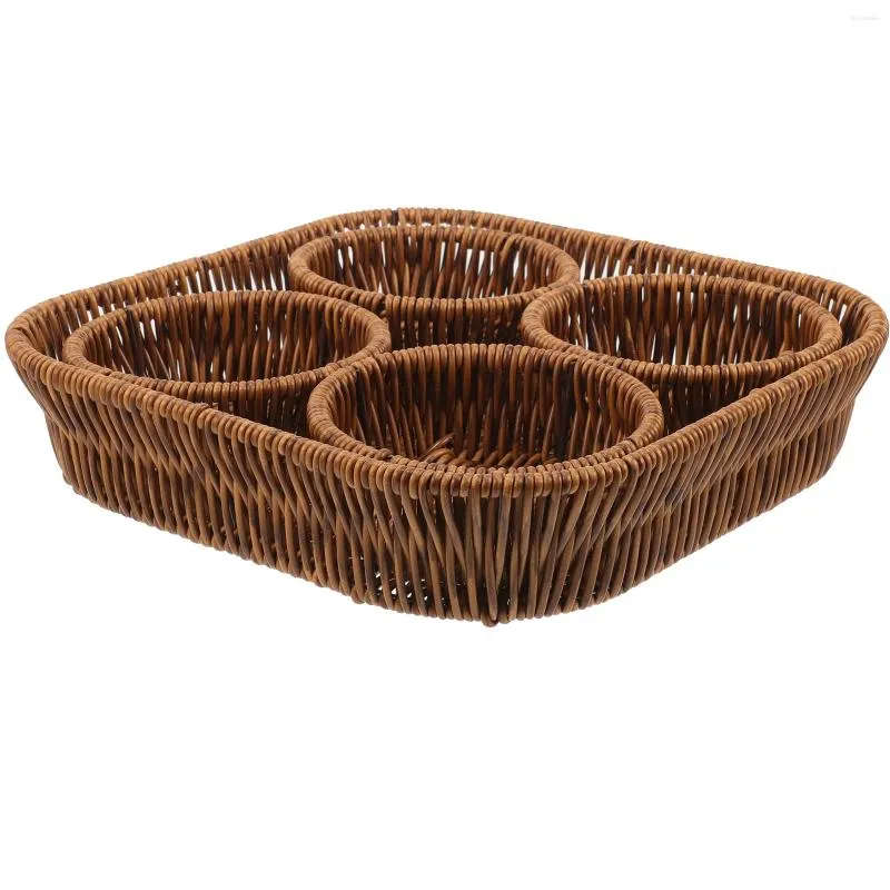 Dinnerware Sets Rattan Storage Basket Baskets Compartments Round Dried Fruit Grid Large Snack Pp Small For