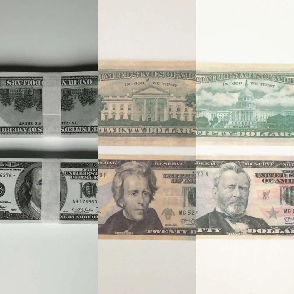 5Pack False Money Banknote Party Forniture 5 10 20 50 100 dollari US Euro Valistica Barratura della giocattolo PROP PROVE VALUTA EURO FUCILE COPIA 100 PCS/PACCHE BAMBINI GIFTEHQXBND