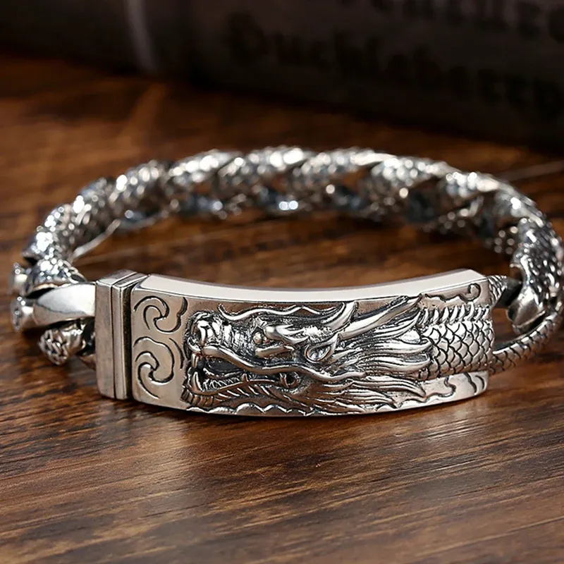 Brangles Nouveau design bracelet argenté à la main mâle mâle dominateur dragon bracele mode rétro chinois de style chinois bijoux punk