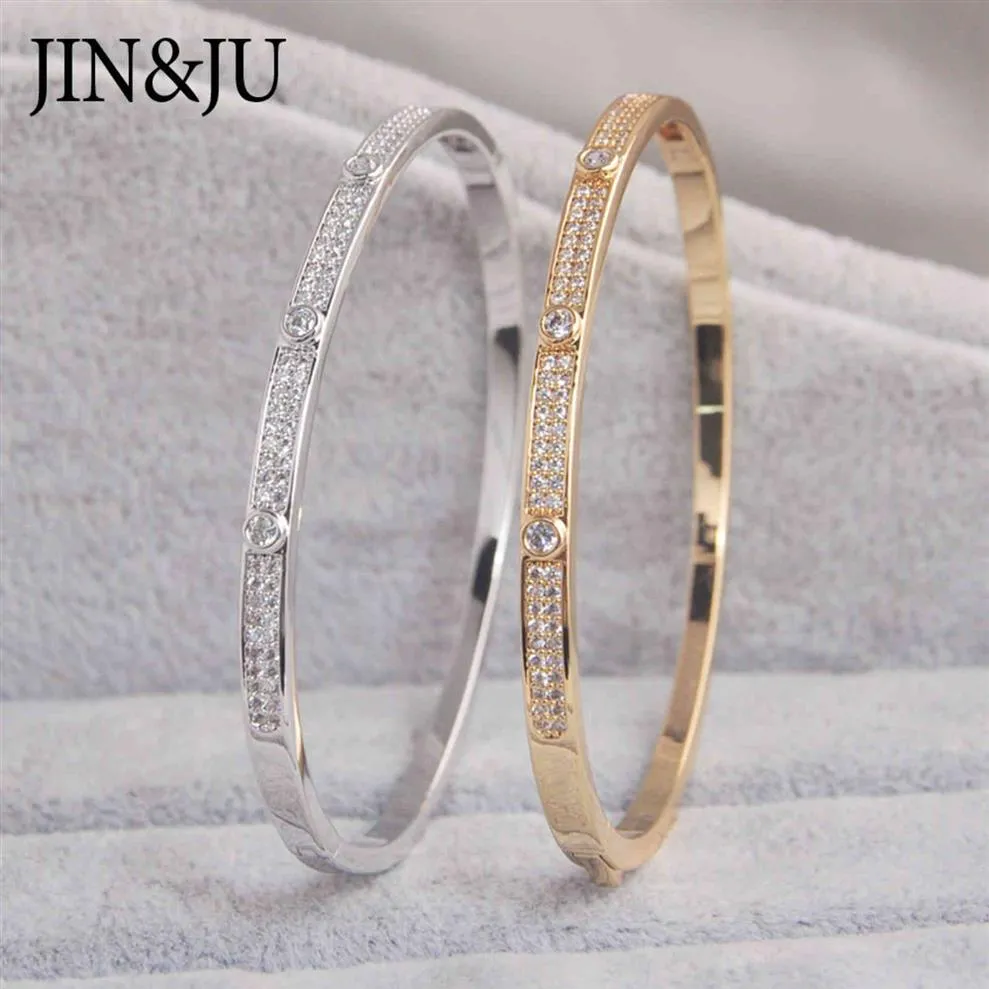 JINJU – bracelets à breloques couleur or pour femmes, cadeau d'anniversaire, en cuivre, zircone cubique, manchette, bijoux à la mode de dubaï, 265e