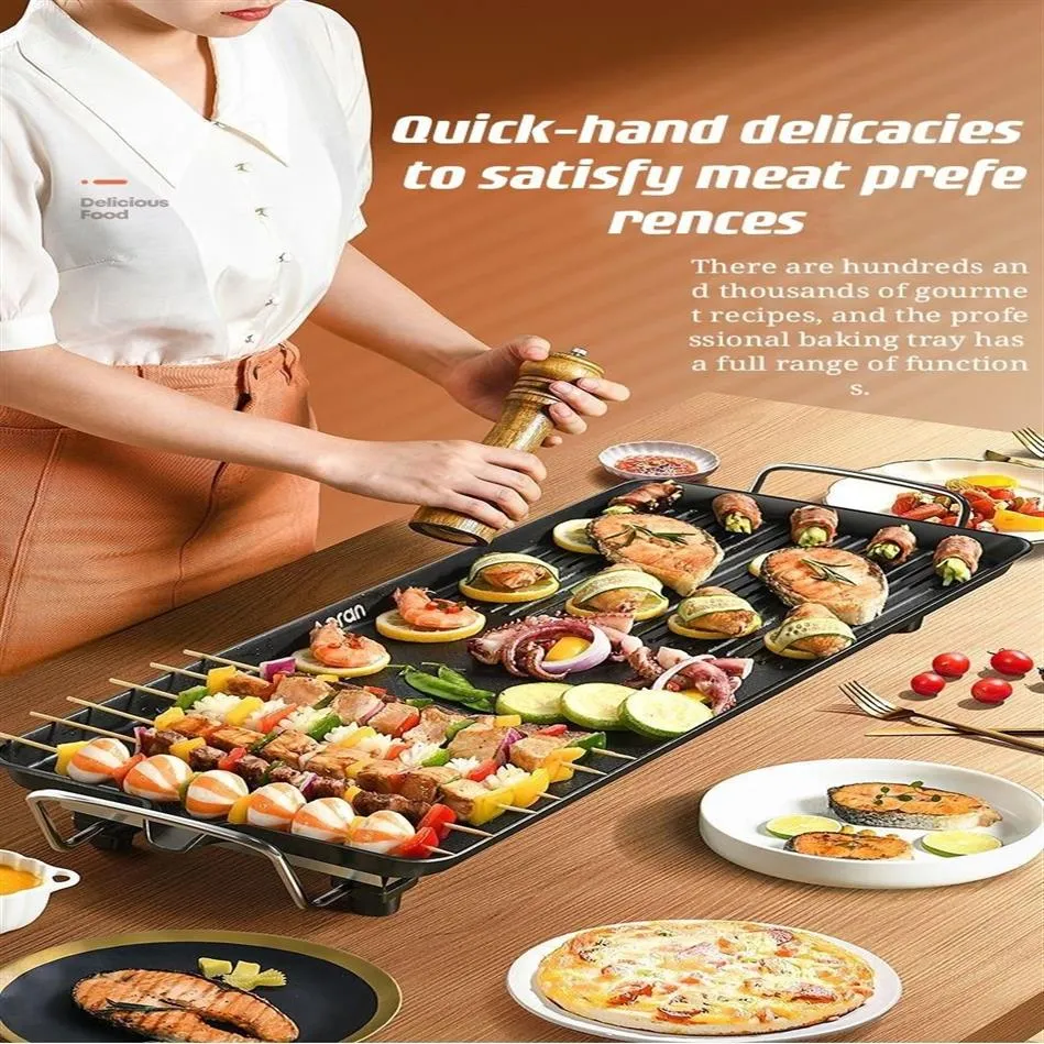 Pannor Hushåll Electric Teppanyaki Grill Pan Non-Stick Barbecue rökfri koreansk inomhus Machin219s