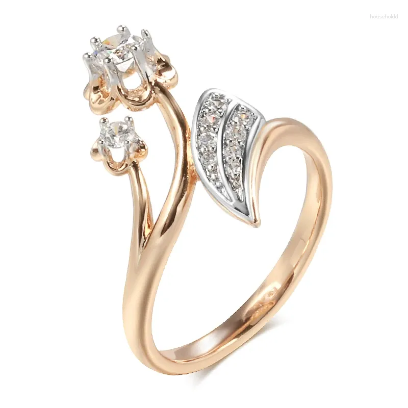 Anelli a grappolo Kinel Moda Micro-cera intarsio Zircone naturale per le donne 585 Anello in oro rosa con fiore di cristallo Fine gioielli da sposa vintage