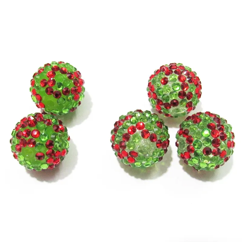 Beads Newest 20mm 100pcs/lot Clear Green/Bright Green/ Red Mixed Resin Rhinestone Beads For Chunky Christmas Necklace