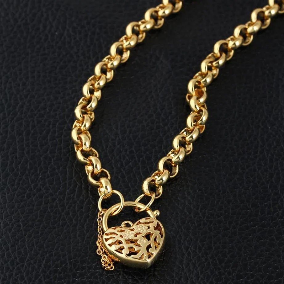 Collier pendentif en or jaune 18 carats pour femmes, chaîne remplie de cadenas en forme de cœur, bijoux cadeau de haute qualité, poli 292P