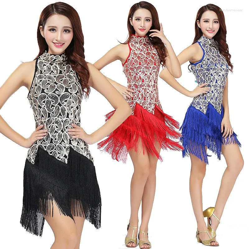 Scen Wear Tassel Latin Dance Costume for Women Dress paljetter Eleganta kostymer tango salsa vuxen