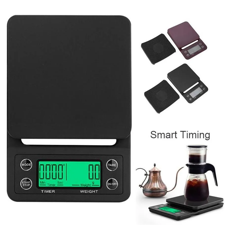 3kg 5kg 0 1g LCD Digital Weight Coffee Scales Portable Mini Balance Electronic Timer Kitchen Coffee Food Scale Black Brown259E