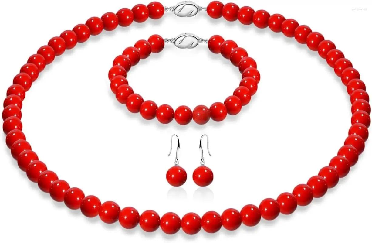 Ensemble collier et boucles d'oreilles en perles pour femmes et filles, coque ronde de 8 mm, comprenant un superbe bracelet et un pendentif, 3 pièces de bijoux