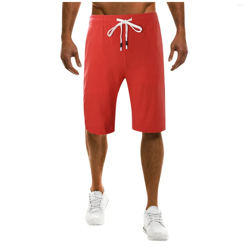 Calças masculinas ajuste cordão verão shorts masculino sólido casual clássico elástico na cintura bolsos simples carga pantalones