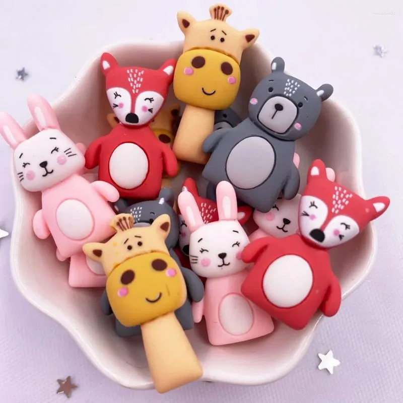 Decorative Figurines Resin Kawaii Colorful Rabbit Fox Grizzly Bear Flatback Cartoon Stone Figurine 10PCS Scrapbook DIY Decor Crafts