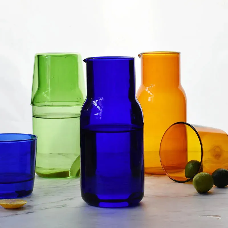 Botella de agua de vidrio con taza, jarra para mesita de noche, vasos, frasco, recipiente para beber, té con leche, 240129