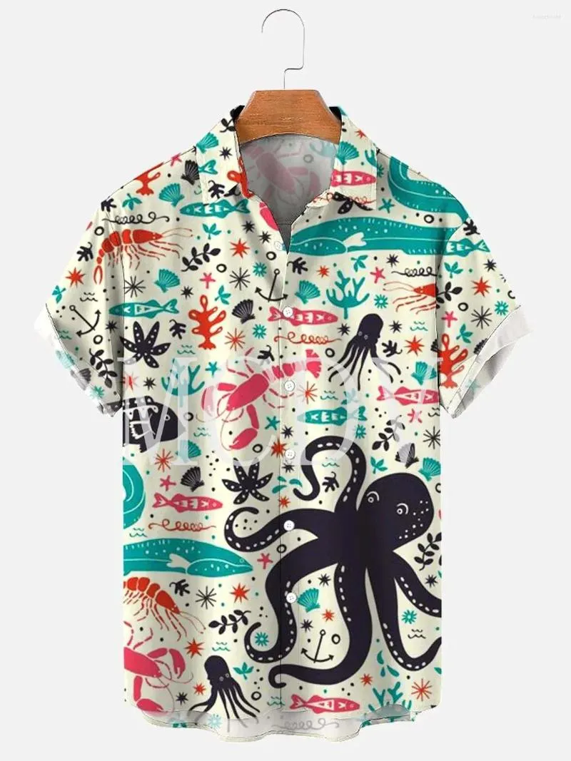 Camicie casual da uomo Hawaiian Sailor Octopus Ship Camicia stampata in 3D all over da uomo per donna manica corta traspirante