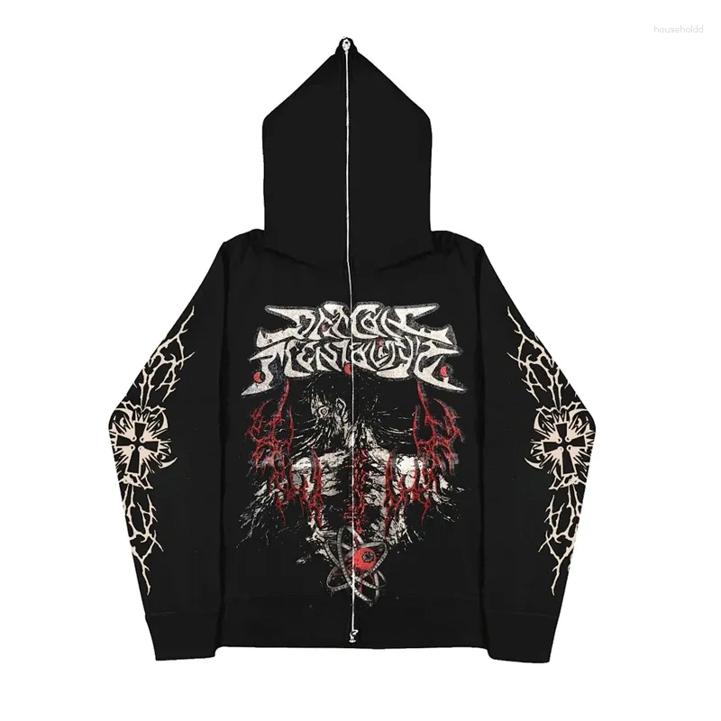 Damen Hoodies Grafikdruck Langarm Sweatshirt E-Girl Gothic Full Zip Aesthetic Cyber Y2K Grunge Harajuku Jacke Mantel Streetwear