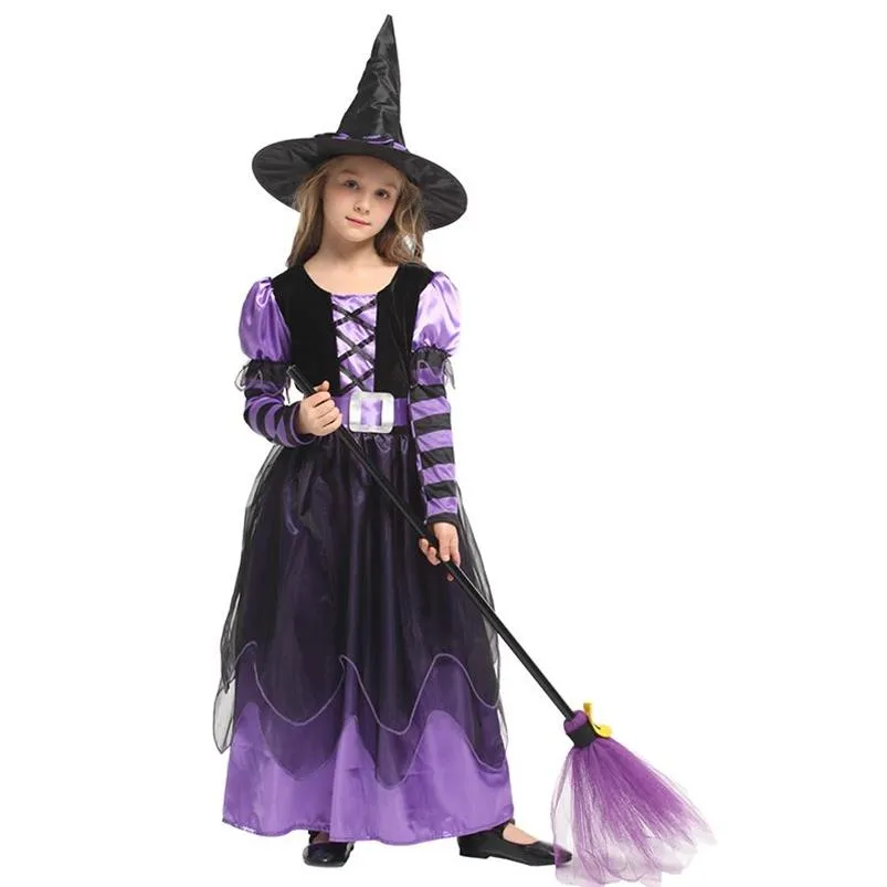 Theme Costume HUIHONSHE Selling Girl's Witch Kids Dress With Hat Clothes For Halloween Cosplay Party Fantasia Costumes214y