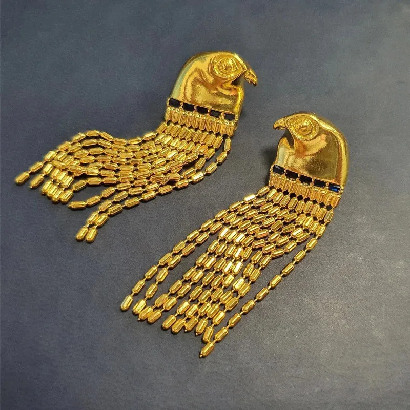 Eagle oorbellen voor vrouwen 14K verguld origineel vintage design lange kwast dier patroon zonnegod Dangle Oorbellen sieraden 240131
