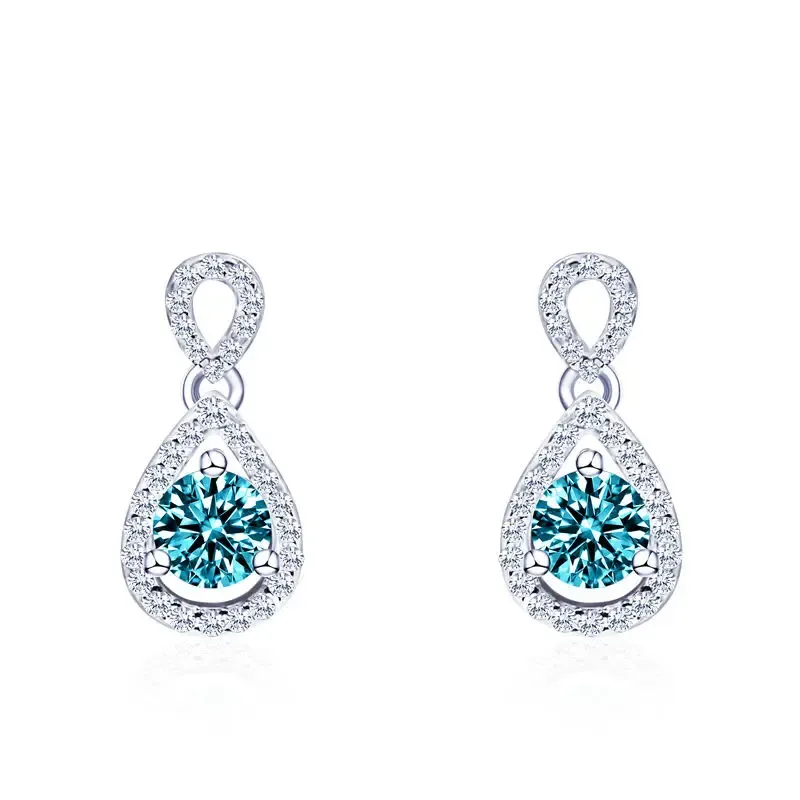 Earrings Tianyu Gems Blue Diamonds Silver 925 Women Earrings 4mm Round White Moissanite Stone Wedding 18k Gold Plated Pear Drop Earrings