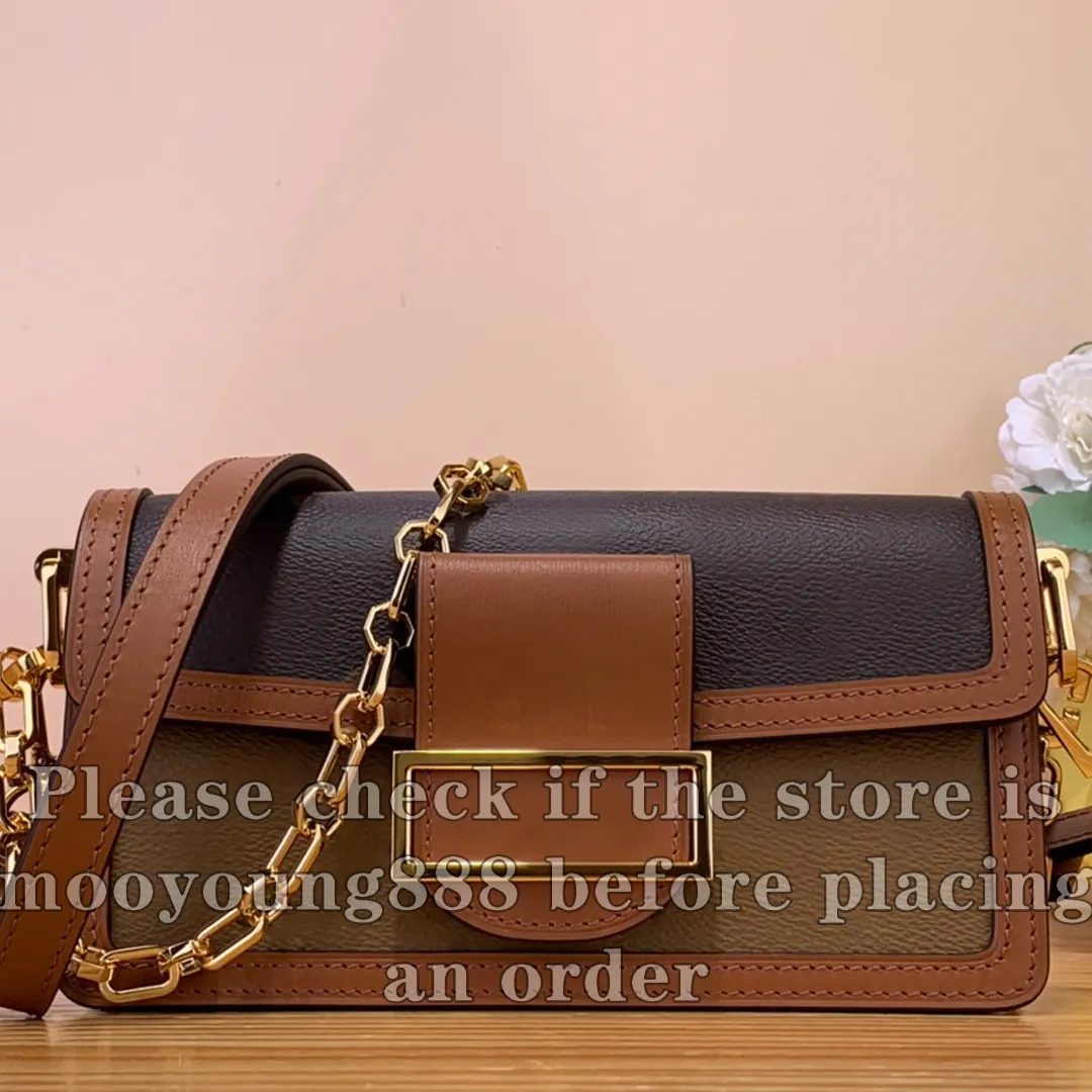 12A Upgrade Mirror Quality Designer Small Dauphine East West Bag 21cm Womens Hobo Chain Flap Bag Coated Canvas Purse Luxurys Handbags Brown Shoulder Strap Box Bag