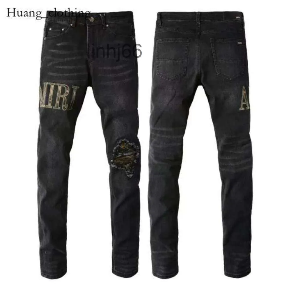 Herrenjeans Amirs Jeans Herren Damen Stickerei Panel Hose Stretch Slim-Fit Hose Größe 243 AmiRAEW