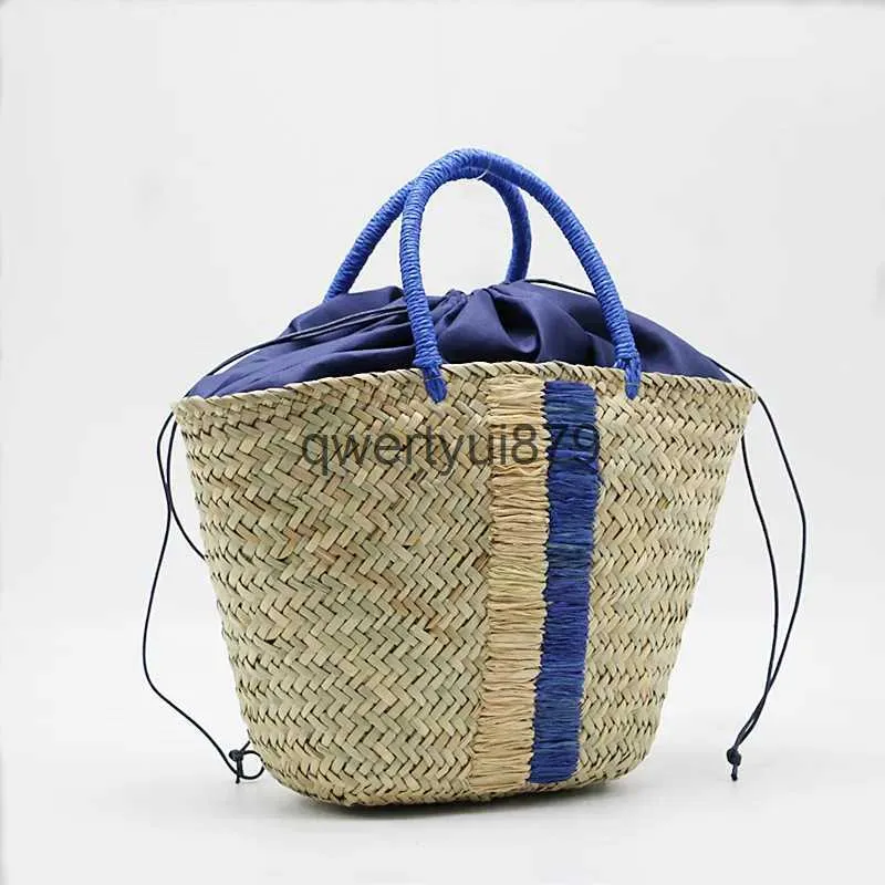 Totes Waterweed portable straw woven bag blue black woven bagH24131