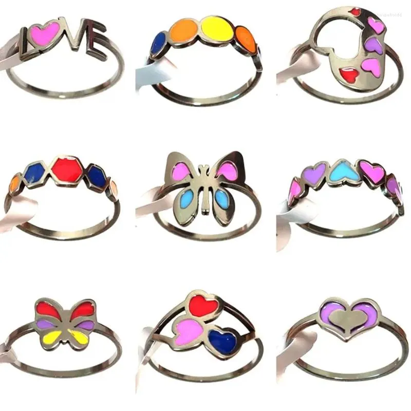 Cluster Ringen 20/36pcs Vrouwen Leuke Kleurrijke Emaille Roestvrij Stalen Ring Vlinder Liefde Hart Meisjes Smart Party Favor