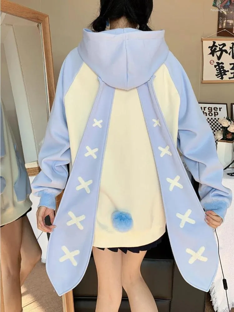 Hoodies femininos adagirl kawaii orelhas de coelho com capuz manga longa cutecore moletom estilo japão moda coelho oversized pulôver doce menina