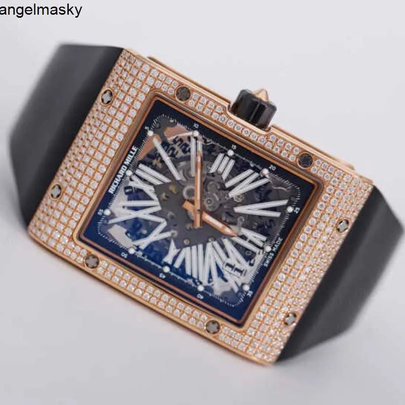 Movement Watch RM Wrist Watch RMWatches Wristwatch RM016 Rose Gold Diamond Full Hollow Black Carbon Fiber Swiss Famous