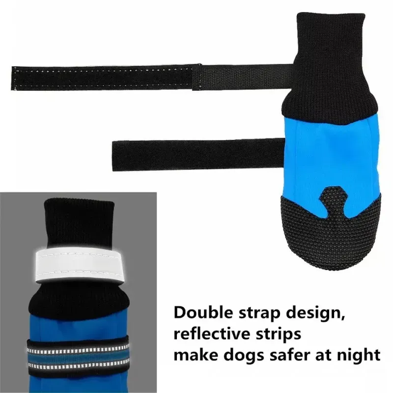 blue rose Waterproof Winter Pet Dog Shoes Anti-slip Snow Boots Paw Protector Warm Reflective For Medium Large Dogs Labrador Husky