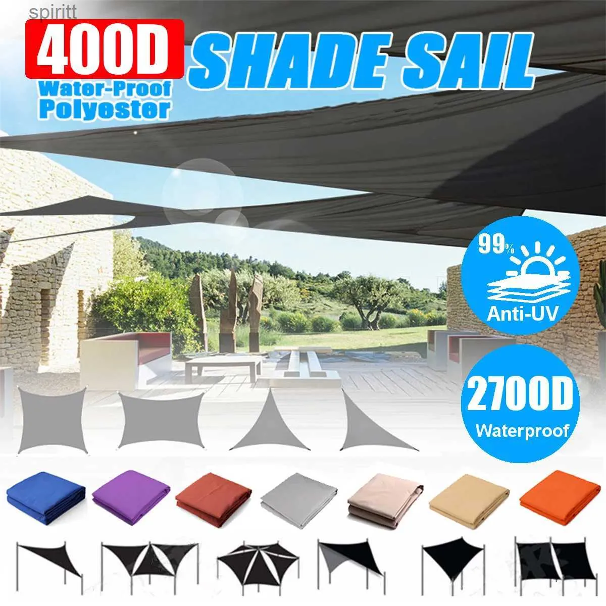 Skugga multi-storlek 400D Waterproof Sun Shade Sail 99%UV Rectangle Triangle Garden Beach Awising Camping Pool Sun Canopy Tält Sun Shelter YQ240131