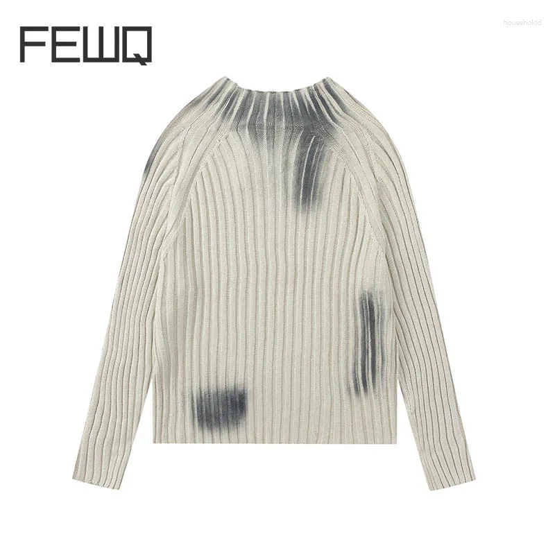 Męskie swetry Funaq High Street Paint Graffiti Old Slim Fit Knitte T-shirt Ins Lazy Style Sweter 2024 FSahion Tops Pullover