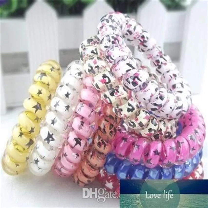 100Pcs High Quality Random Color Leopard Star Hair Rings Telephone Wire Cord Hair Tie Girls Elastic Hair Band Ring Rope Bracelet S180D