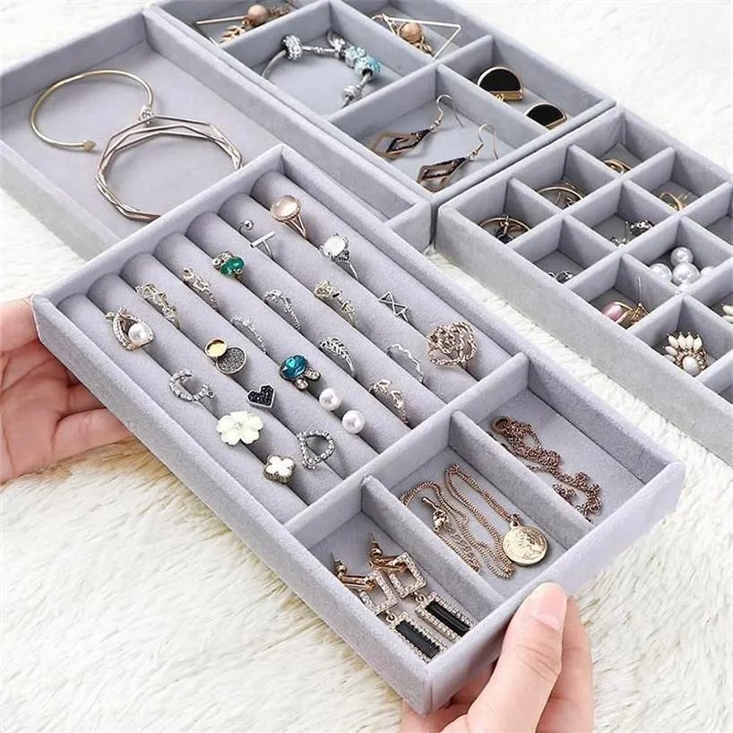 Jewelry Pouches Bags 3pcs Drawer DIY Box Organizer Tray Ring Bracelet Display Case Velvet Jewellery Storage Earring Holder Fit Mo252i