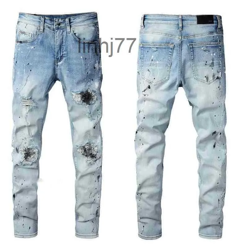 Herrenjeans Herren Amirs Chaopai 2022SS Nebel High Street Aquarell Spritzer Tinte Lochherstellung Gebrauchte elastische Lokomotive Slim Fitting Qdvlv4jI0EK