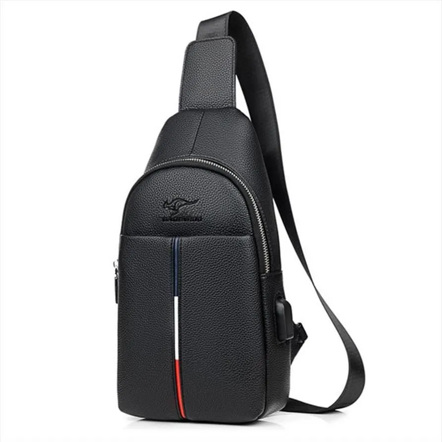 Marca dos homens saco do mensageiro sacos de peito de couro dos homens crossbody saco de negócios sacos de ombro casual masculino pacote peito usb charge202y