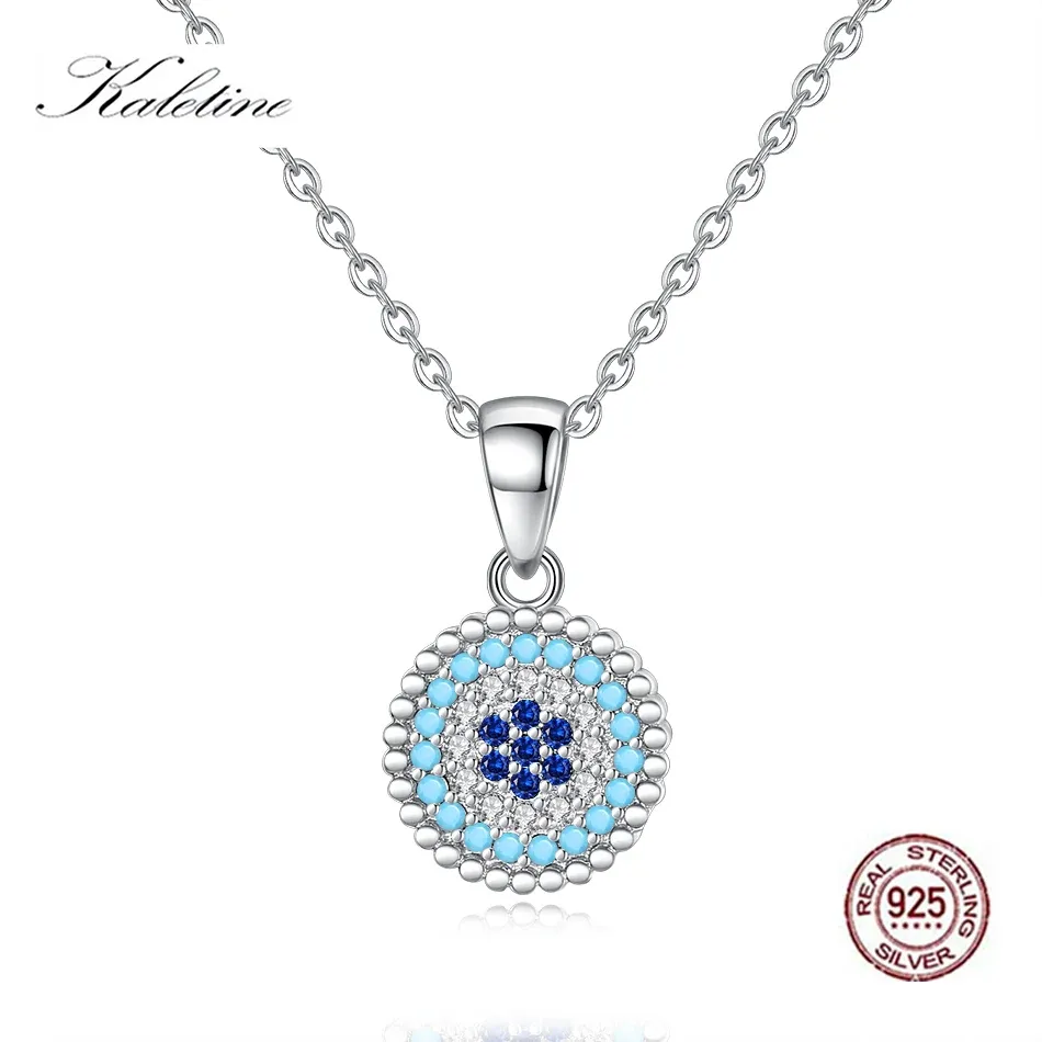 Colliers Kaletine Shinee Kpop Blue Stone Evil Eye 925 Collier en argent sterling Femmes Charme Round CZ Pendant Exo Accessoires 2019 Fashion