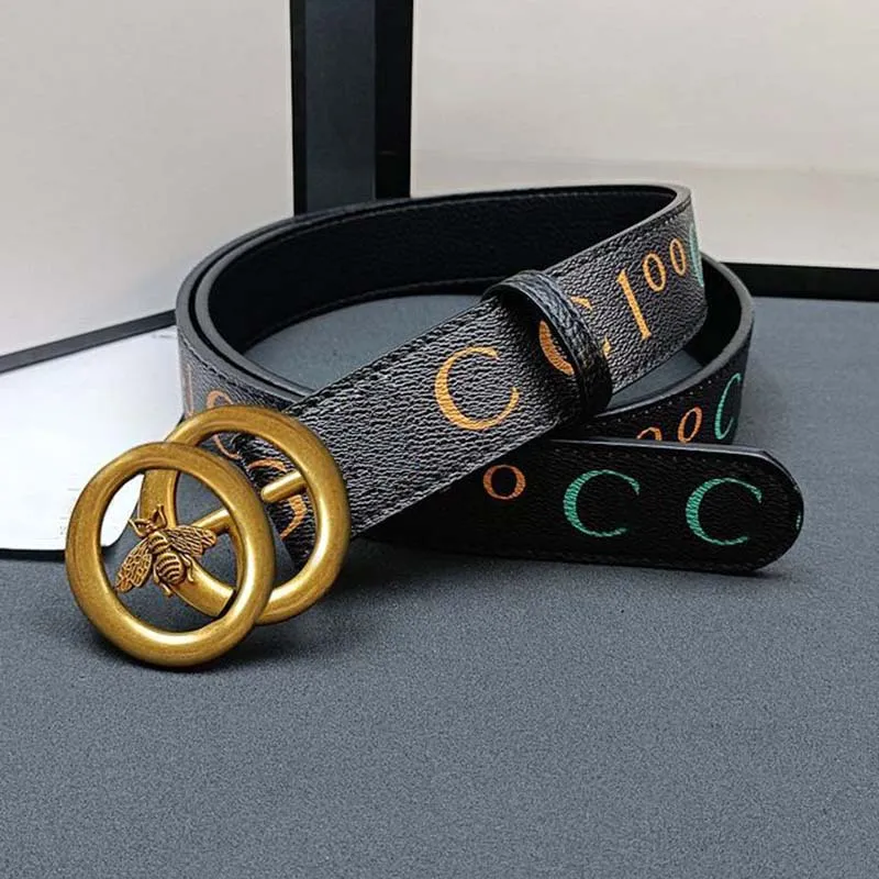 for Woman Leather belts Cowskin Unisex Classics Letters Geometric Bee Gold Black Sier Buckle Man Designer Top Quality Belt Box