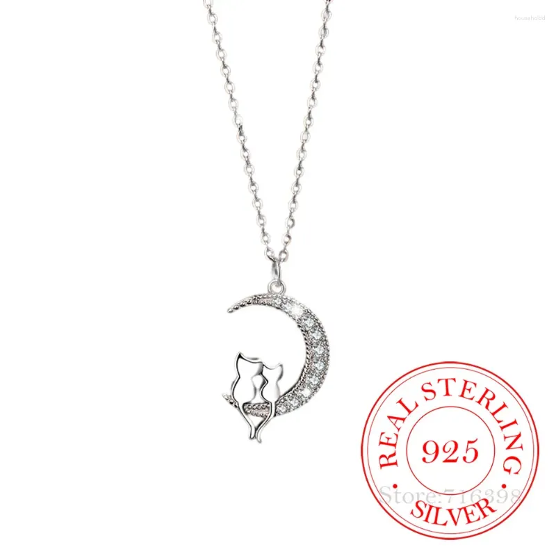 Pendentifs Original 925 en argent Sterling cristal lune chat pendentif colliers pour femmes femmes Sautoirs bijoux Collares Para Mujer