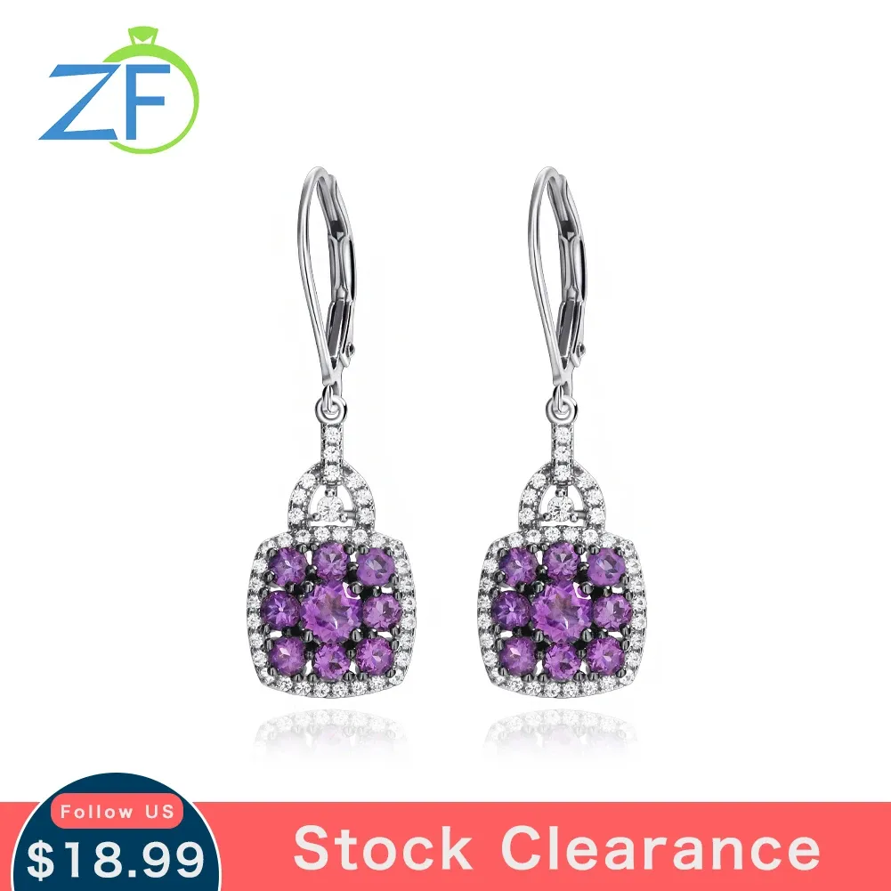 Earrings GZ ZONGFA 925 Sterling Silver Earrings For Women Wedding Natural Amethyst Drop Earrings Crystal Square Fine Jewelry