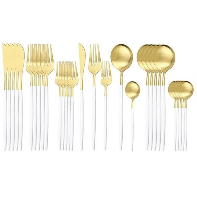 30 pièces ensemble de couverts mat 304 ensemble de vaisselle en acier inoxydable LNIFE fourchette à dessert cuillère à café dîner argenterie maison cuisine Tablewar240o