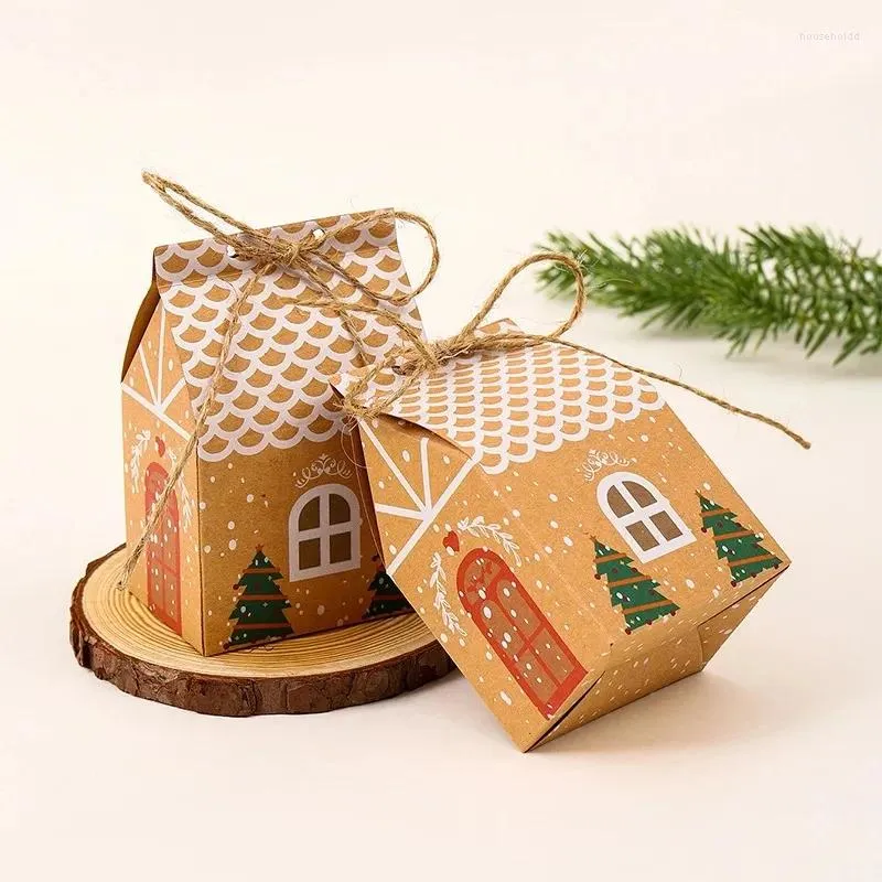 Cadeau cadeau MissDeer 5pcs Joyeux Noël Sacs Maison Forme Kraft Papier Candy Cookie Emballage Boîtes Arbre Pendentif Fête D