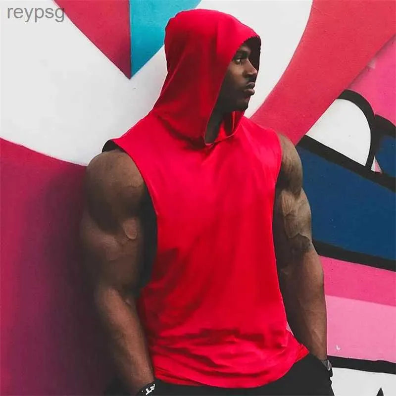 Herrtankstoppar slätt män gym topp hoodies fitness ärmlös huva t -shirt avskärning av sport singlets bodybuilding stringer muskel väst yq240131