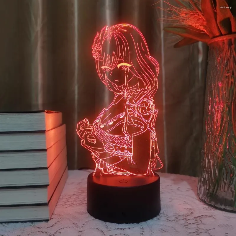 Gece Işıkları Genshin Etki Oyunu Figürü Akrilik Tahta Kid Işık Anime LED 3D lamba Noel Dekoru Hediyesi Raiden Shogun