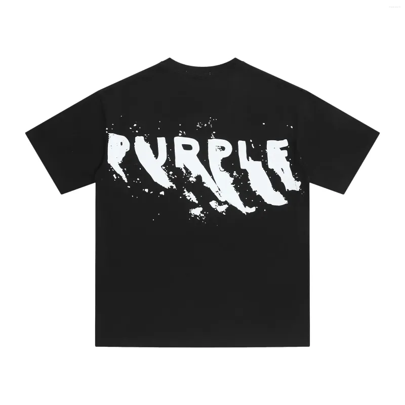 Camisetas para hombres Marca púrpura para hombre 2024 Summer Street Splash Ink Letter Tops Imprimir Algodón Manga corta suelta