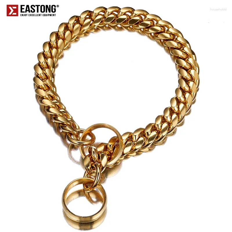 Dog Collars 15MM Heavy Duty Walking Training Chain Collar For Large Dogs 18K Gold Cuban Link Stainless Steel Metal Links 10in To 26in