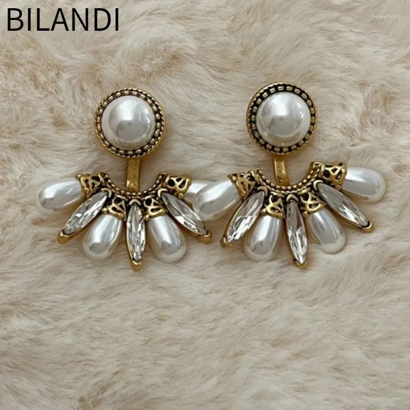 Dangle Earrings Bilandi Retro Jewelry 925 Silver Needle Transparent Glass 2024 Trend Elegant Simulated Pearl For Women