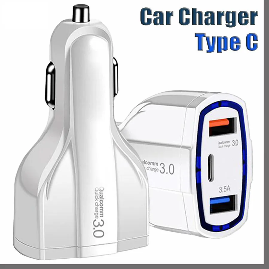 شاحن سيارة 3-منفذ 3.5A USB QC3.0 Type-C الشحن السريع لجهاز iPhone/Xiaomi Mini Quick Chargers Adapter بدون حزمة