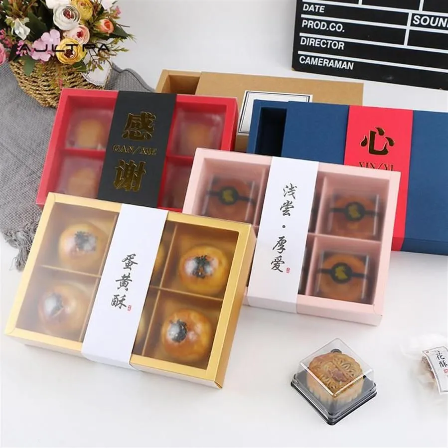 Gift Wrap 100Pcs Cake Drawer Kraft Paper Packing Box Transparent Window Boxes DIY Handmade Mooncake2575