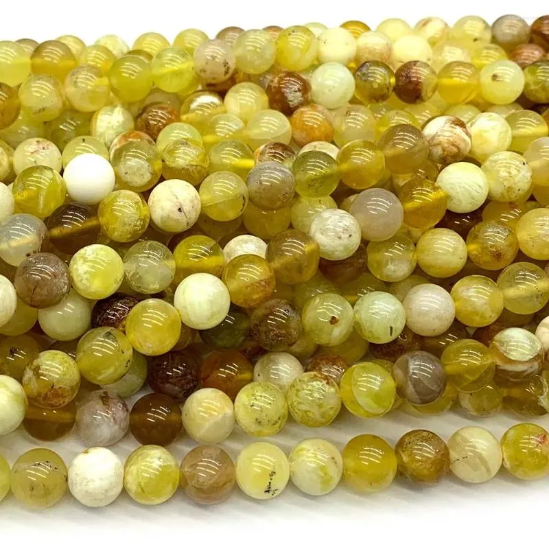 Pierres précieuses en vrac Veemake naturel véritable opale jaune perles de pierres précieuses rondes 07928