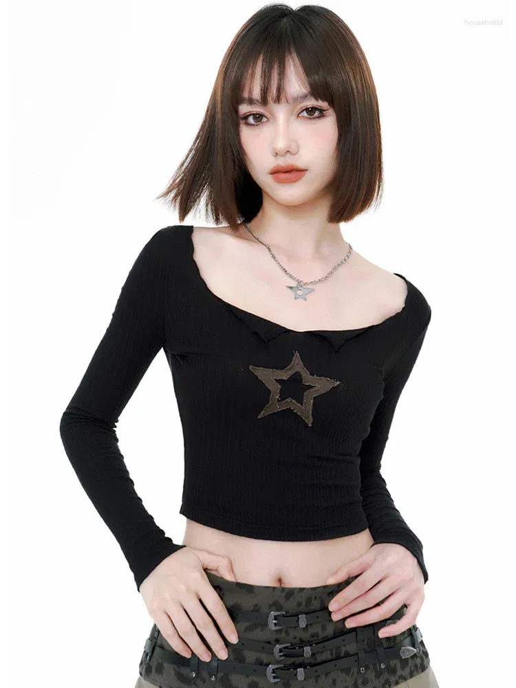 Women's T Shirts Vintage Harajuku Y2k Shirt Women Spring Autumn Long Sleeve Star Grunge Eesthetic Basic Tee Fashion Crop Top Top