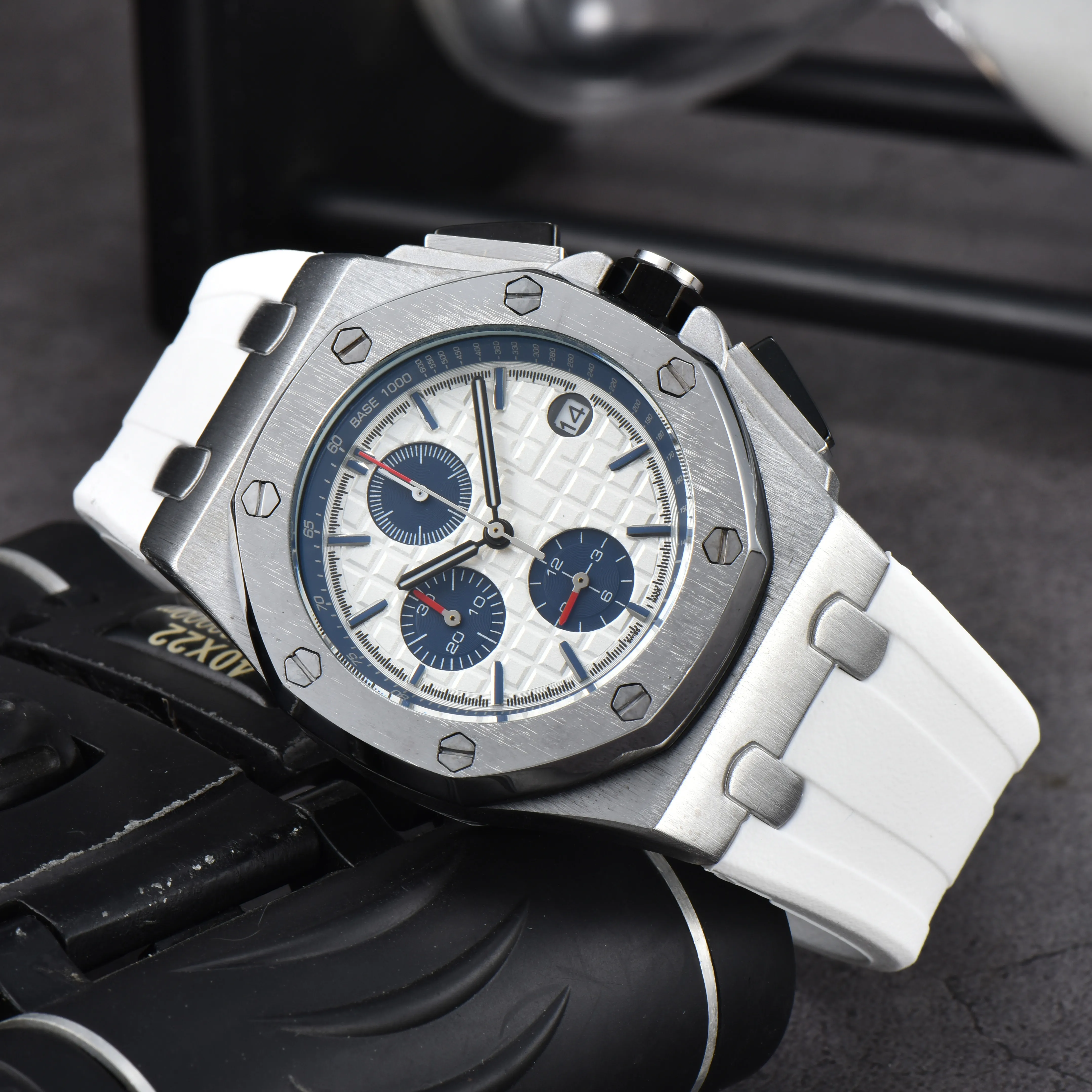 Ice out relógio de alta qualidade Mens Luxo Haima Series Quartz Watch Top Designer de alta qualidade Moda Casual Running Multifuncional Calendário Pulseira de relógio à prova d'água